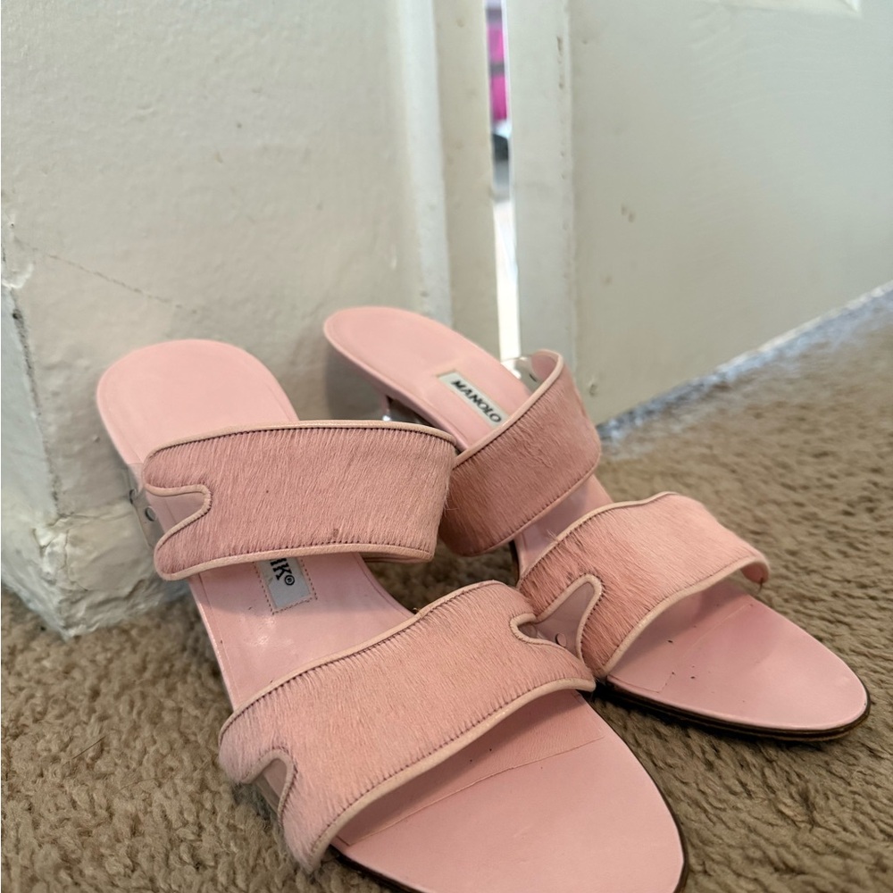 Manolo Blahnik Pink Pony Hair Sandals